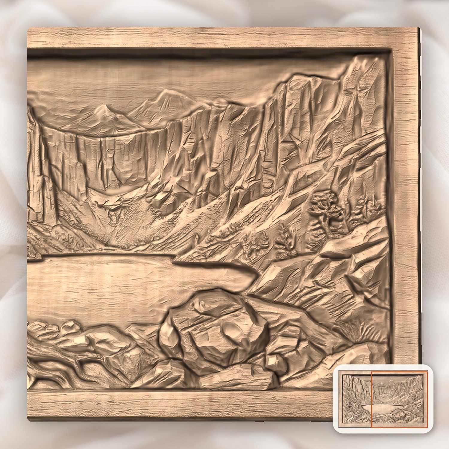 Mountain Lake Scene CNC Relief STL bas-relief STL — view 8