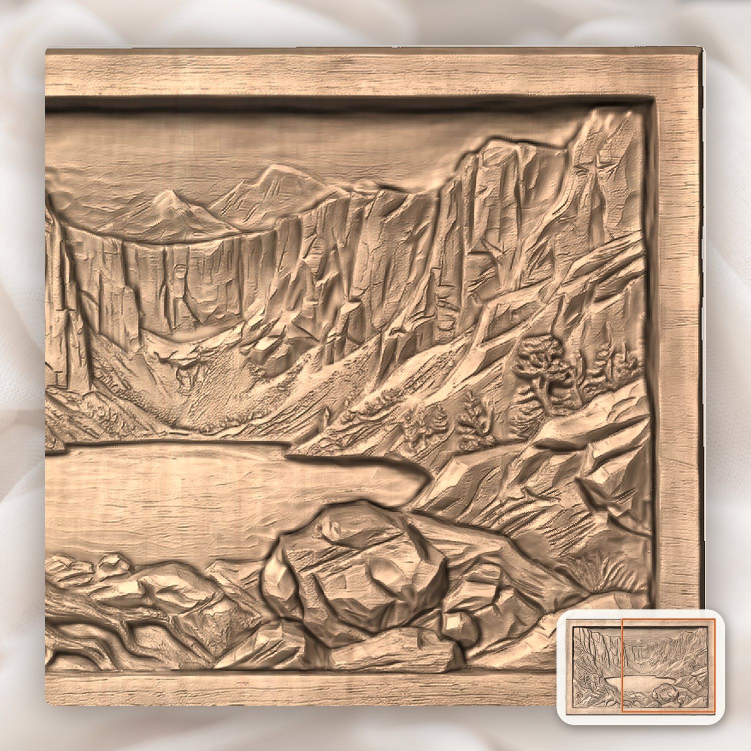 Mountain Lake Scene CNC Relief STL bas-relief STL — view 9