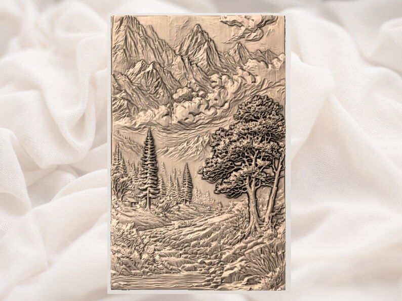 Mountain Valley Bas-Relief STL with Pine Forest and River bas-relief STL — view 2