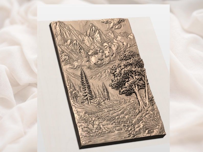 Mountain Valley Bas-Relief STL with Pine Forest and River bas-relief STL — view 3