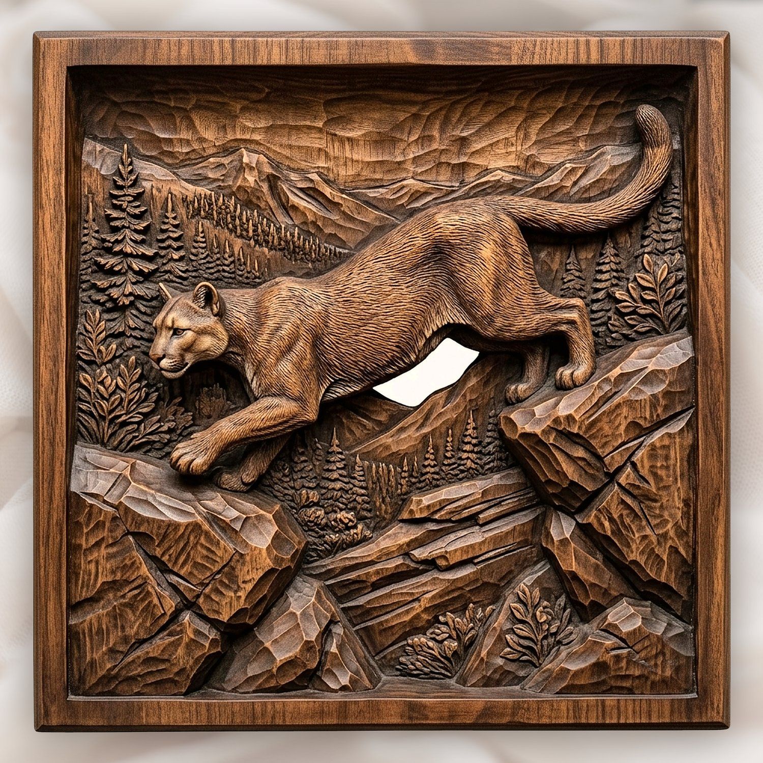 Mountain Lion Leaping Scene CNC Relief STL bas-relief STL design