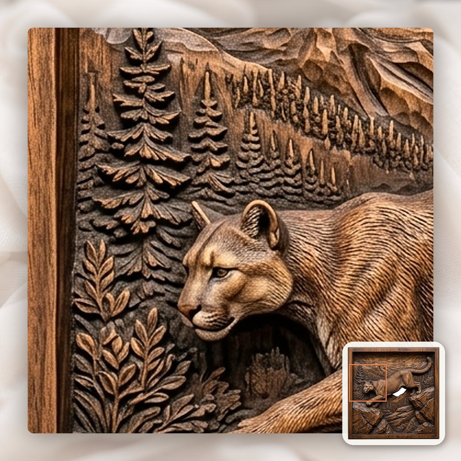 Mountain Lion Leaping Scene CNC Relief STL bas-relief STL — view 12