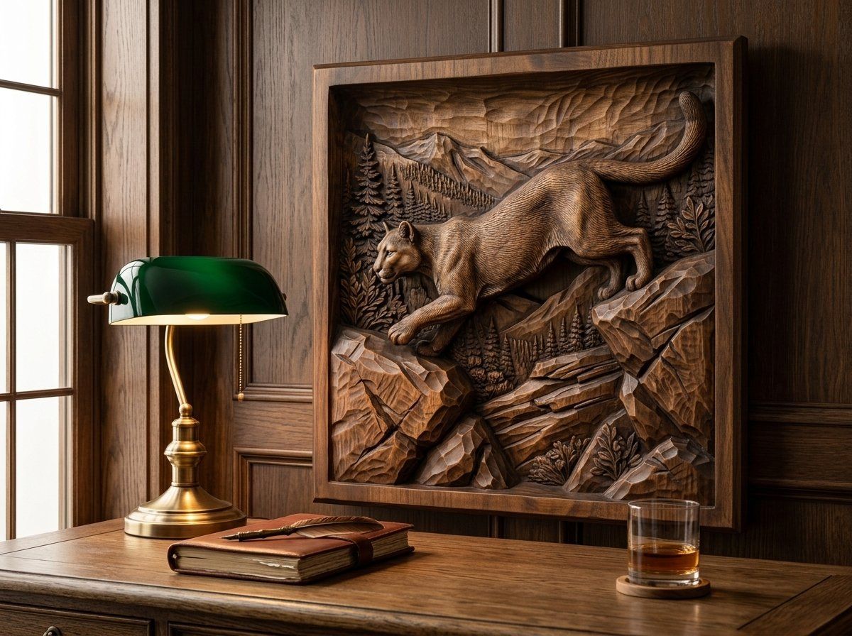Mountain Lion Leaping Scene CNC Relief STL bas-relief STL — view 13