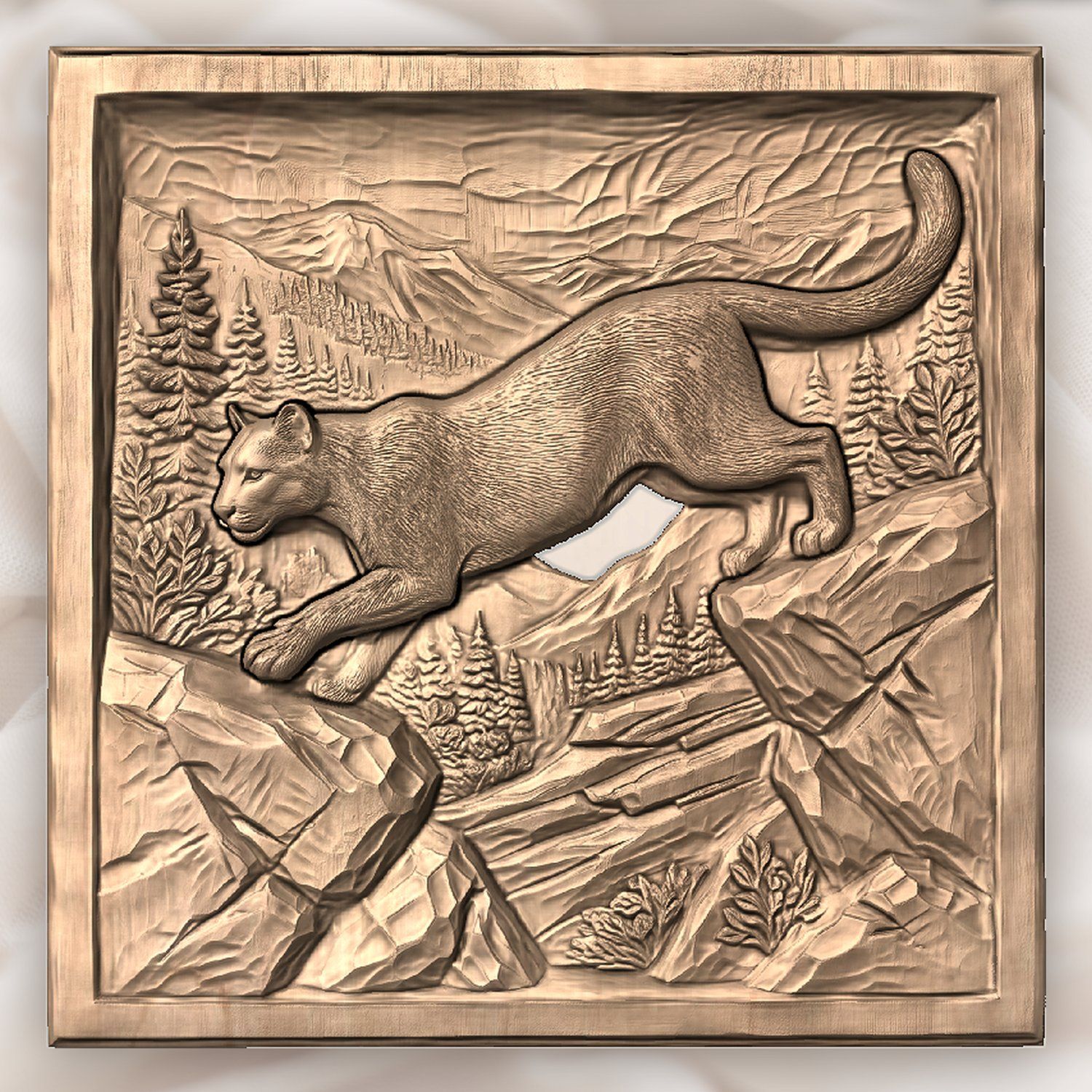 Mountain Lion Leaping Scene CNC Relief STL bas-relief STL — view 5