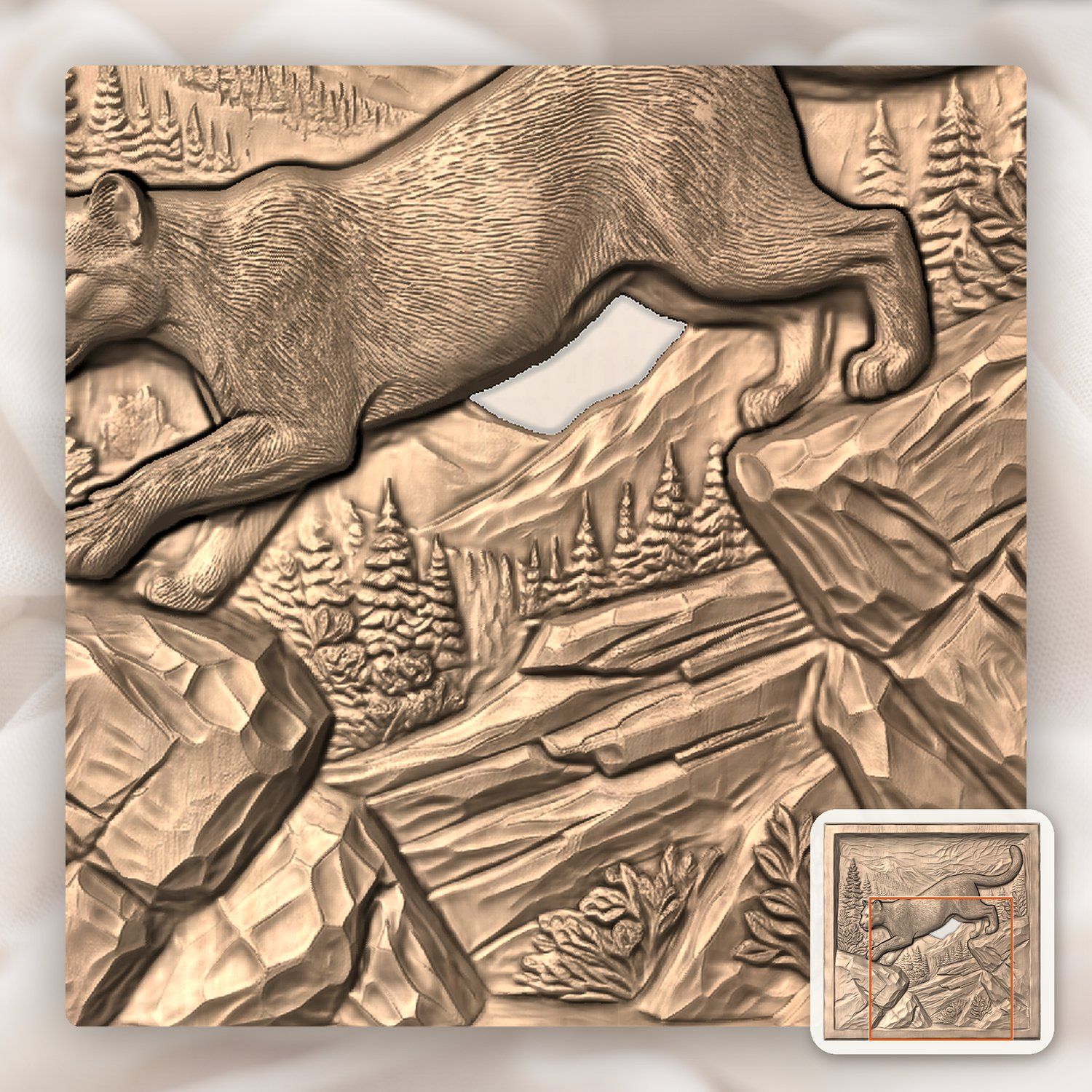 Mountain Lion Leaping Scene CNC Relief STL bas-relief STL — view 7