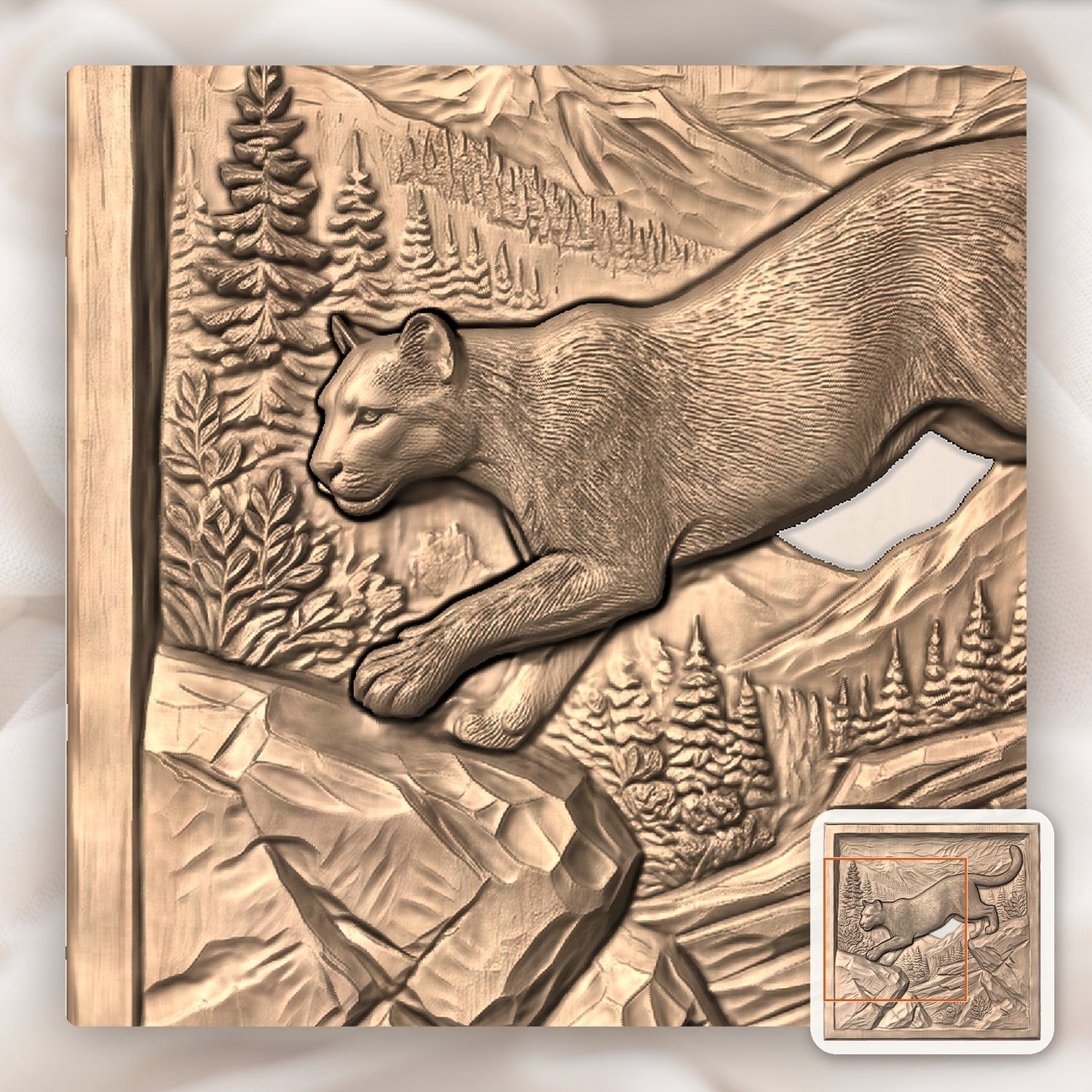 Mountain Lion Leaping Scene CNC Relief STL bas-relief STL — view 8
