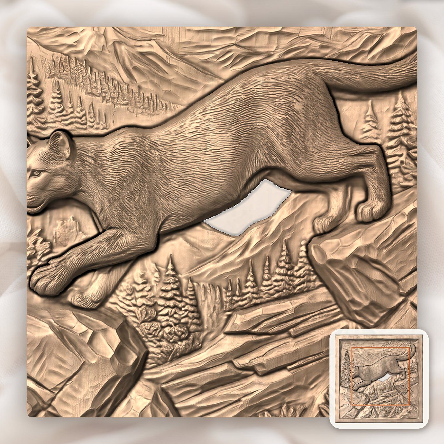 Mountain Lion Leaping Scene CNC Relief STL bas-relief STL — view 9