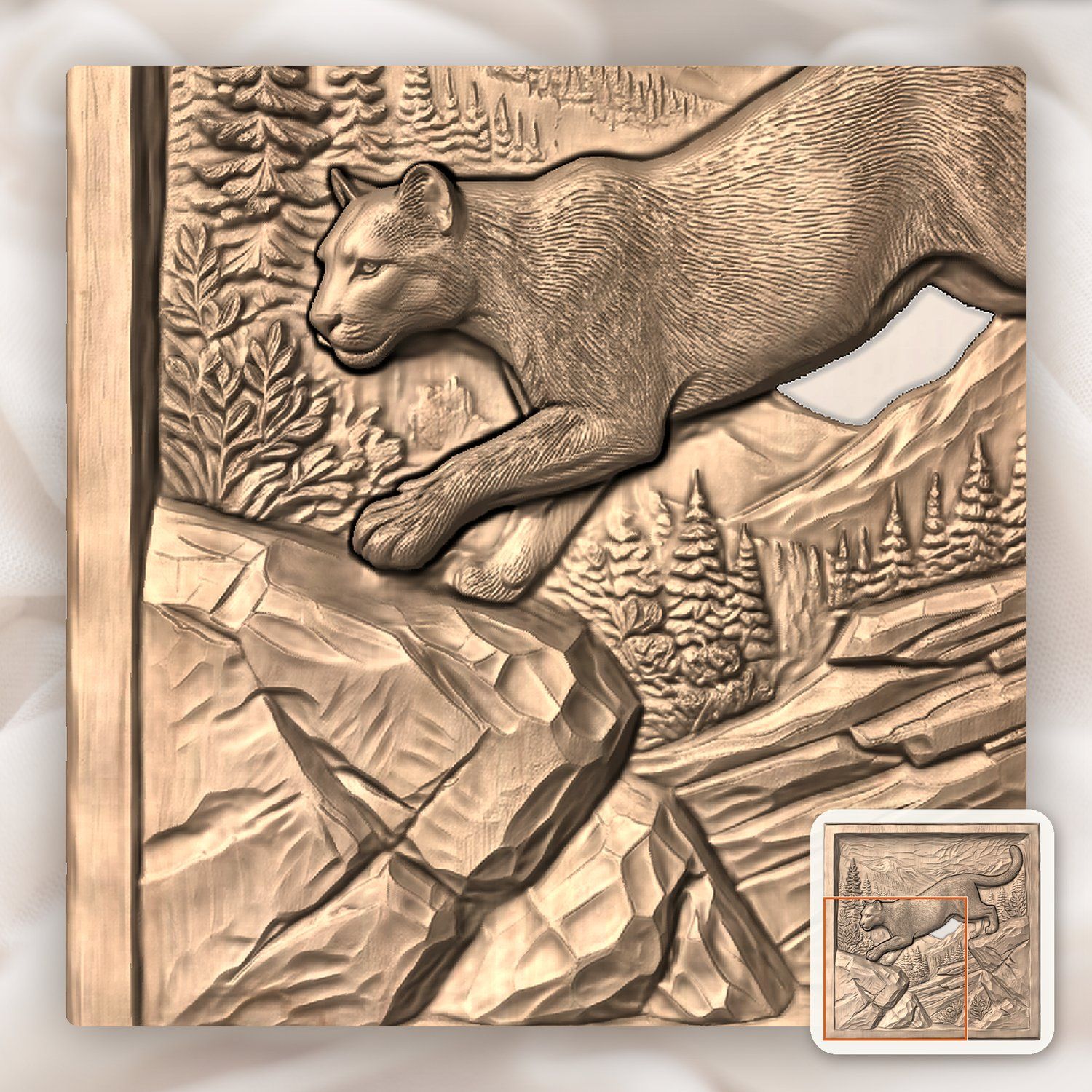 Mountain Lion Leaping Scene CNC Relief STL bas-relief STL — view 10