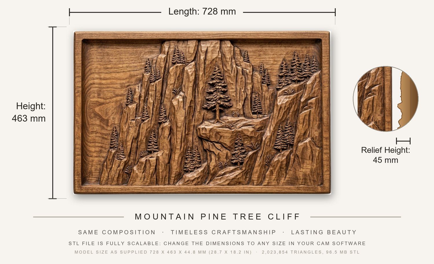 Mountain Pine Tree Cliff CNC Relief STL bas-relief STL — view 3