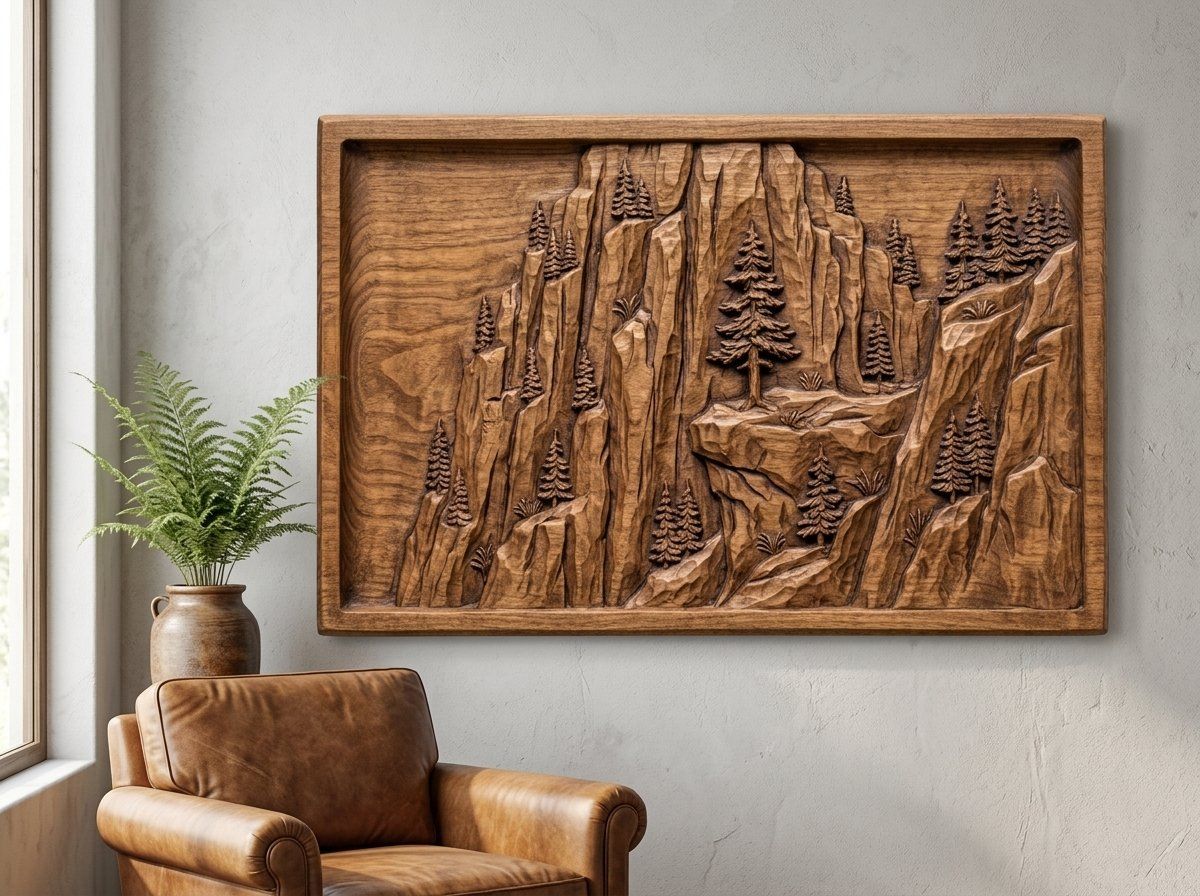Mountain Pine Tree Cliff CNC Relief STL bas-relief STL — view 12