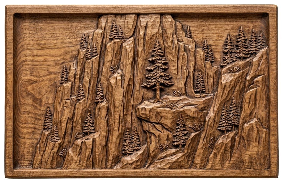 Mountain Pine Tree Cliff CNC Relief STL bas-relief STL — view 13