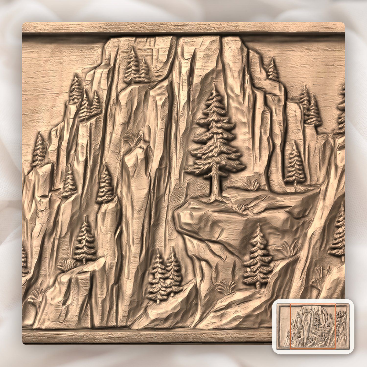 Mountain Pine Tree Cliff CNC Relief STL bas-relief STL — view 6
