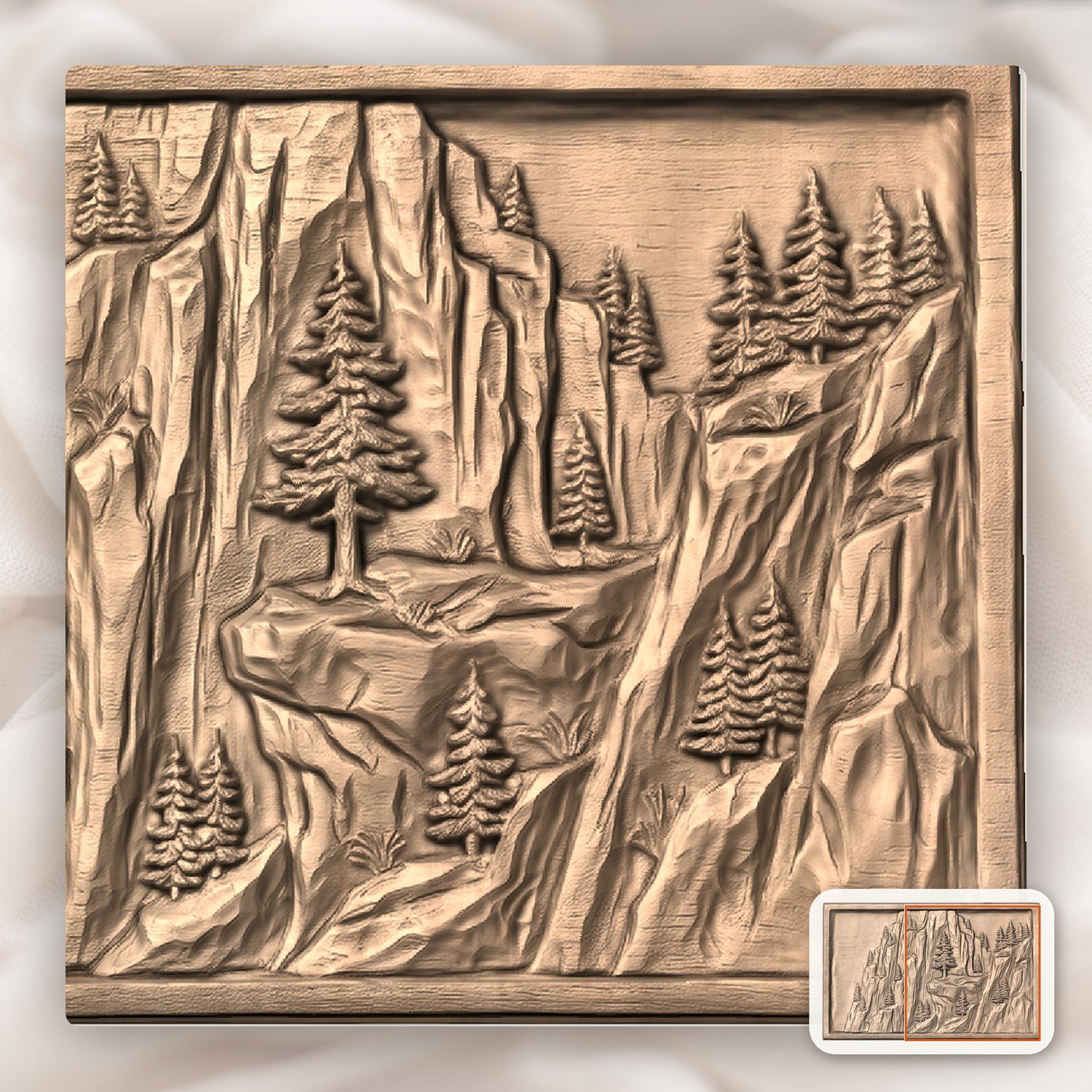 Mountain Pine Tree Cliff CNC Relief STL bas-relief STL — view 7