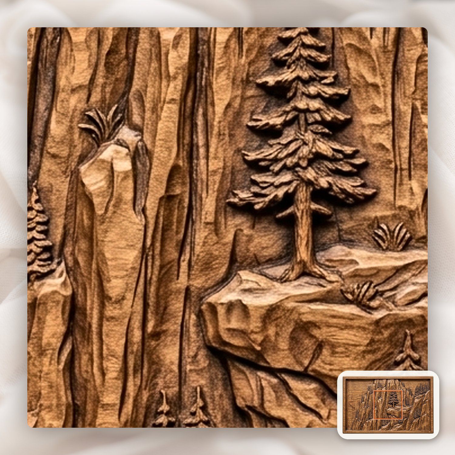 Mountain Pine Tree Cliff CNC Relief STL bas-relief STL — view 10