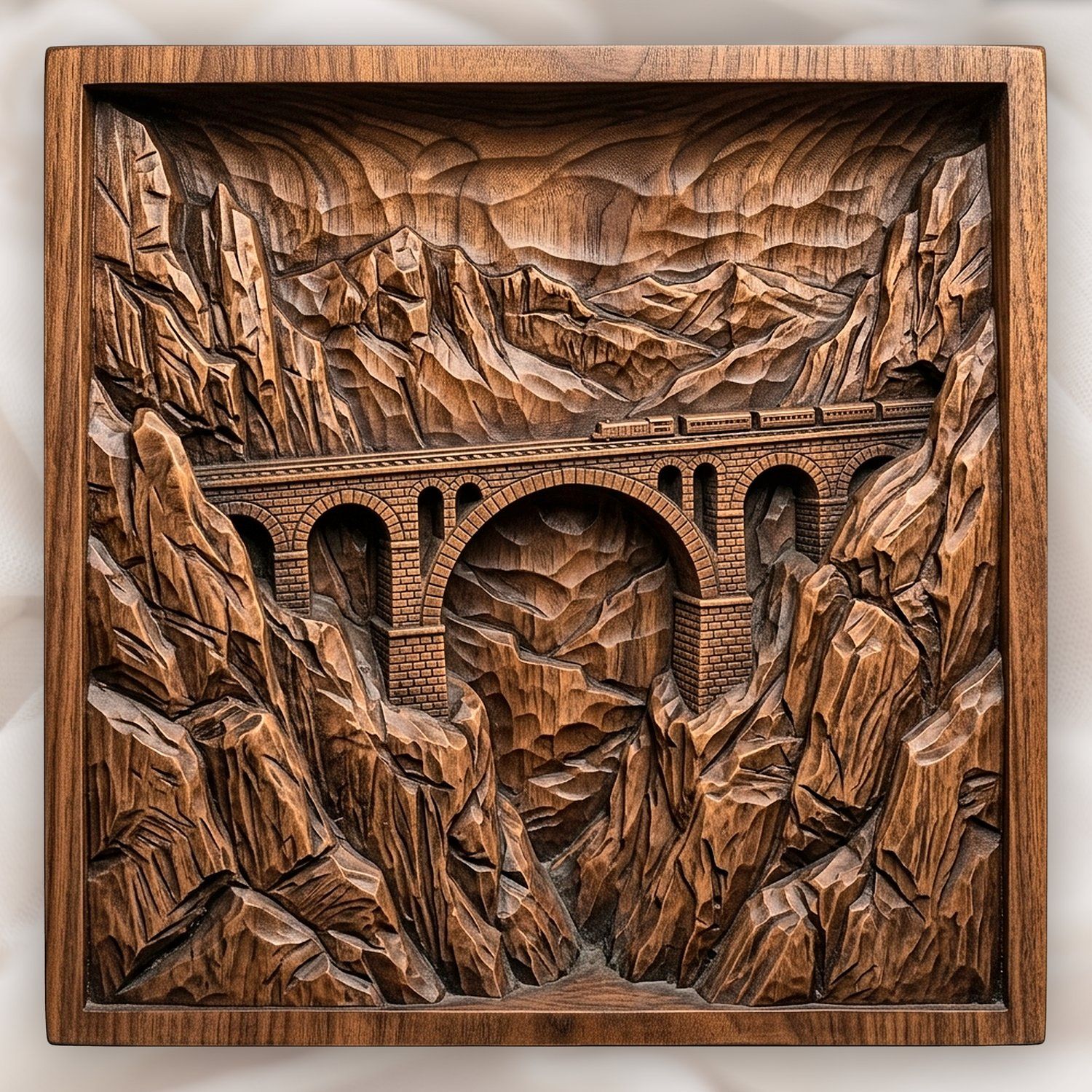 Mountain Railway Bridge Train CNC Relief STL bas-relief STL design