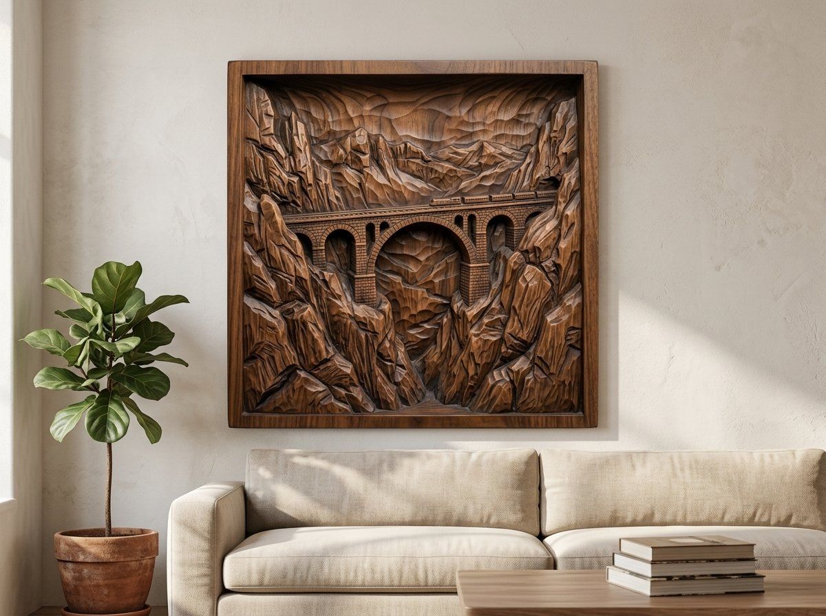 Mountain Railway Bridge Train CNC Relief STL bas-relief STL — view 13