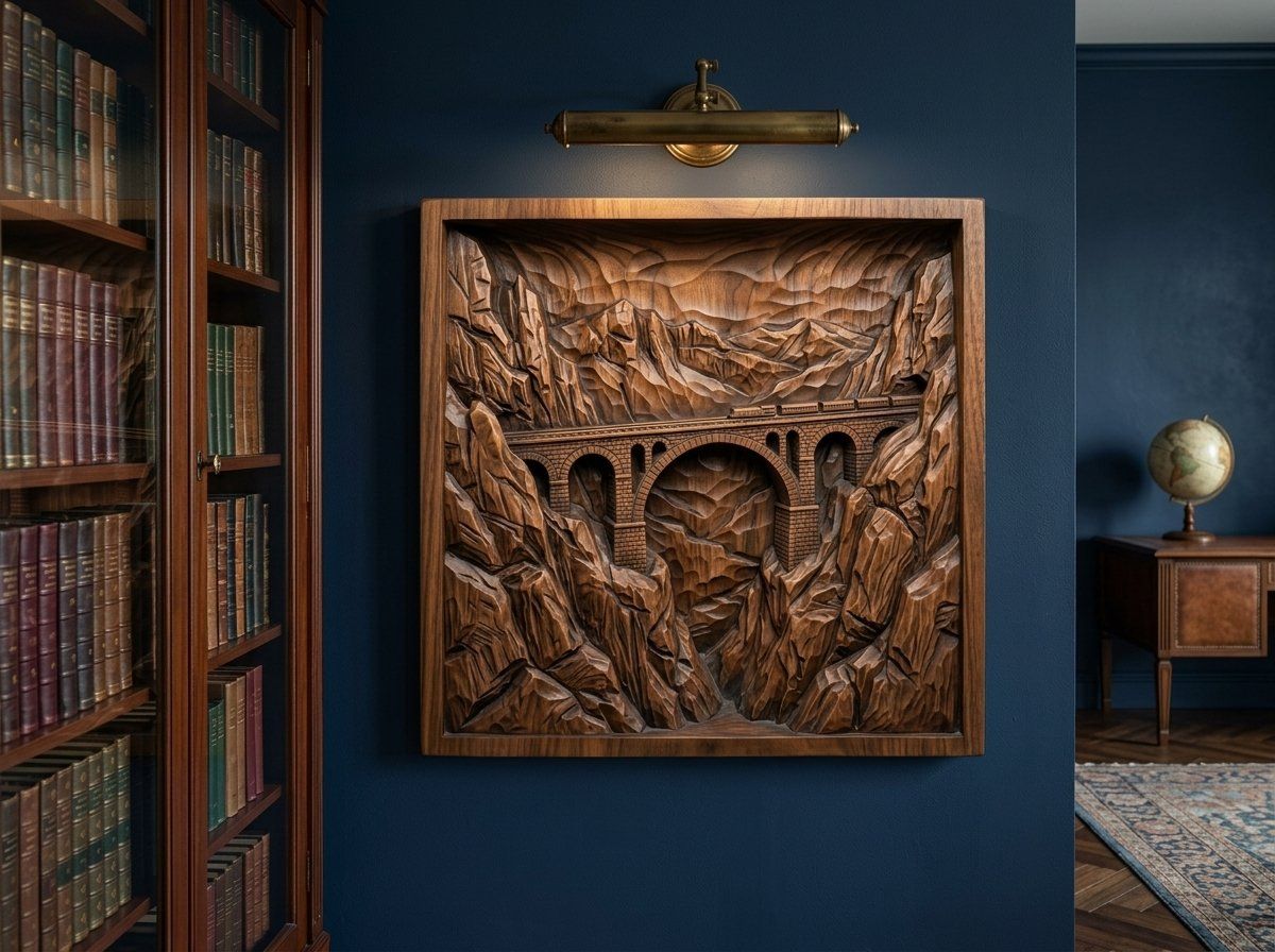 Mountain Railway Bridge Train CNC Relief STL bas-relief STL — view 14