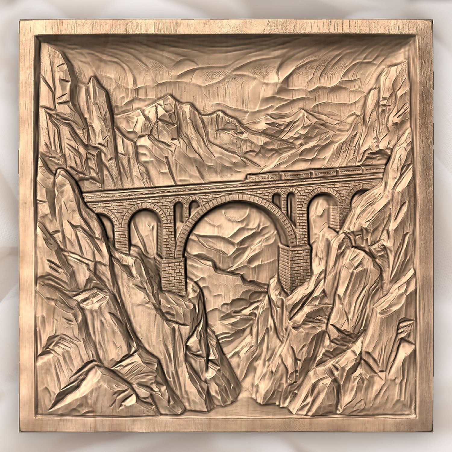 Mountain Railway Bridge Train CNC Relief STL bas-relief STL — view 5