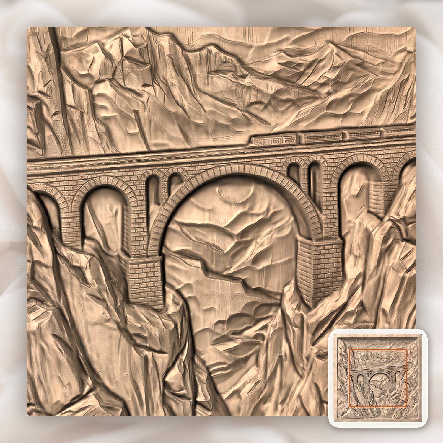 Mountain Railway Bridge Train CNC Relief STL bas-relief STL — view 7