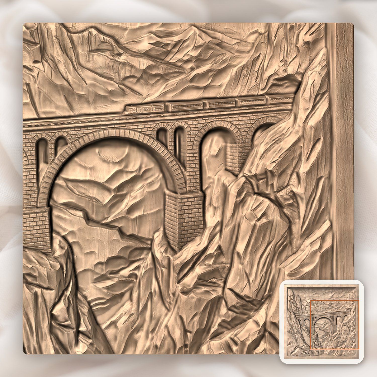Mountain Railway Bridge Train CNC Relief STL bas-relief STL — view 8