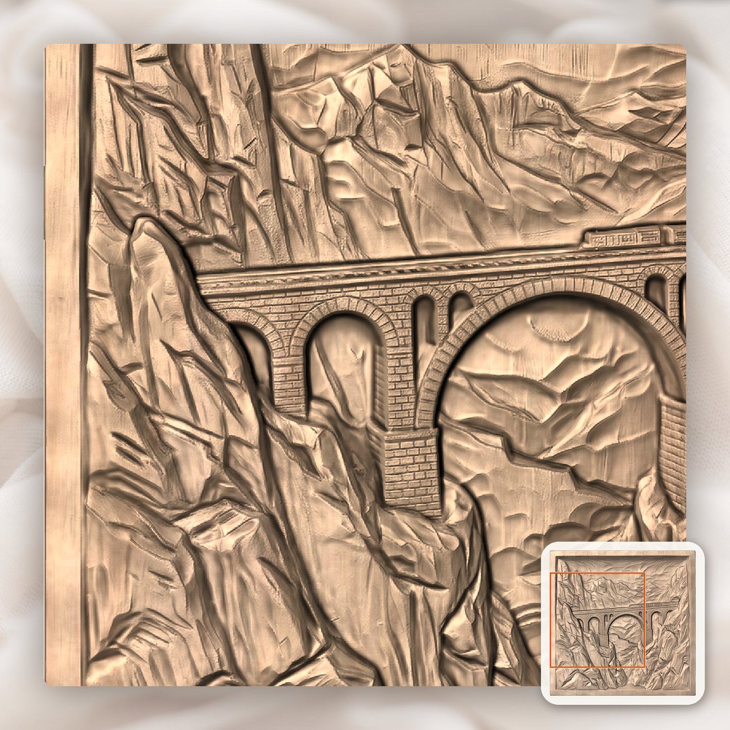 Mountain Railway Bridge Train CNC Relief STL bas-relief STL — view 9
