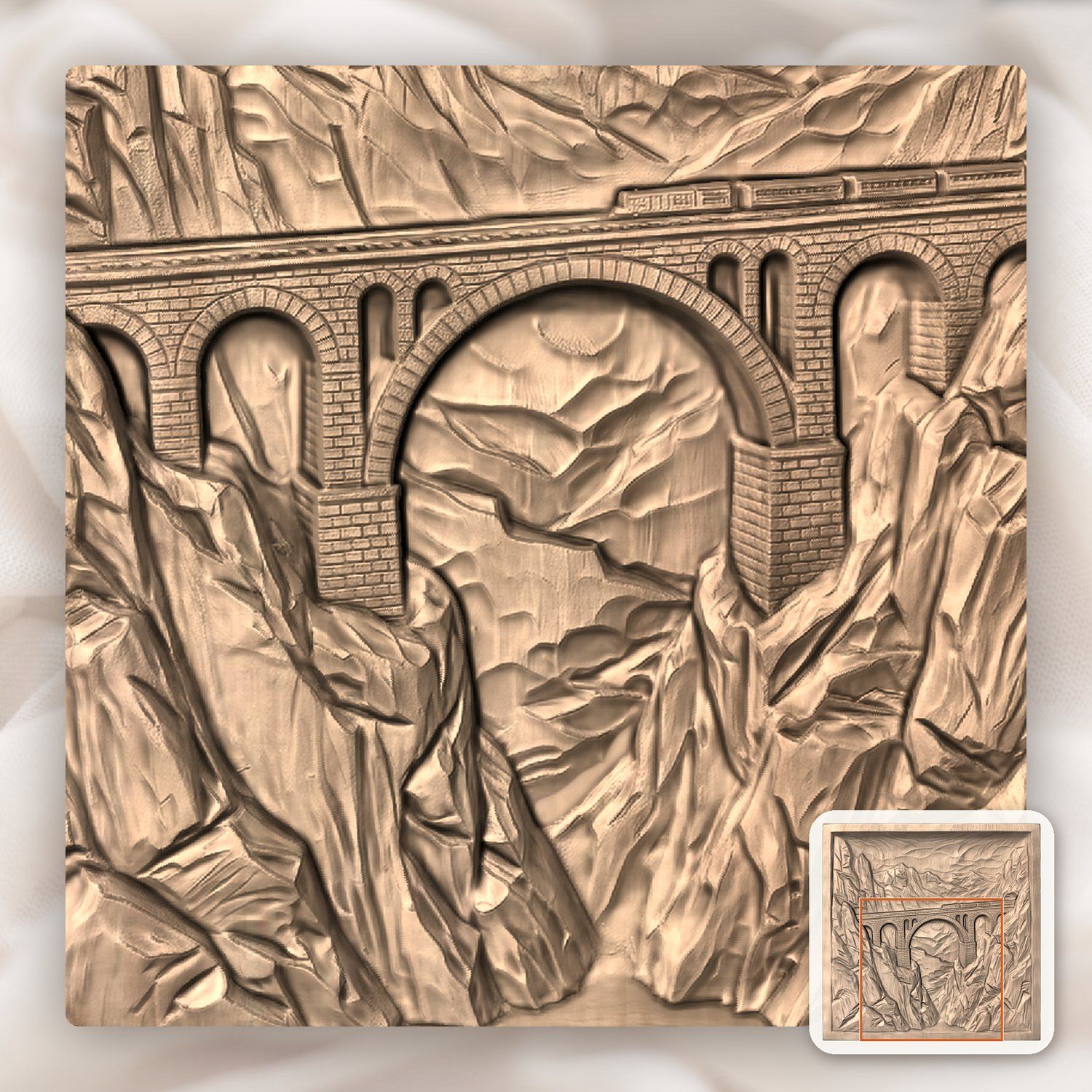 Mountain Railway Bridge Train CNC Relief STL bas-relief STL — view 10