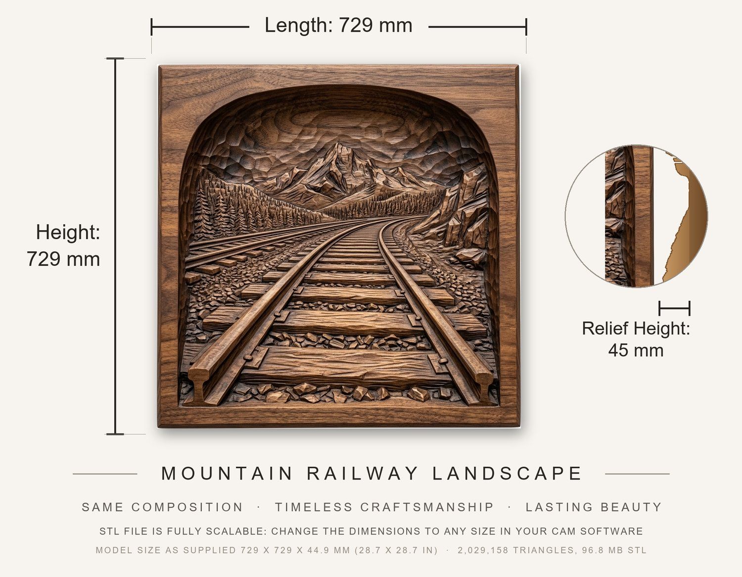 Mountain Railway Landscape CNC Relief STL bas-relief STL — view 3