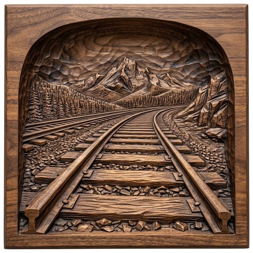 Mountain Railway Landscape CNC Relief STL bas-relief STL — view 4