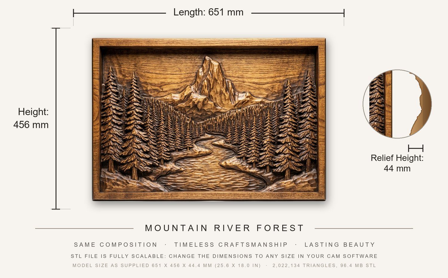 Mountain River Forest CNC Relief STL bas-relief STL — view 3