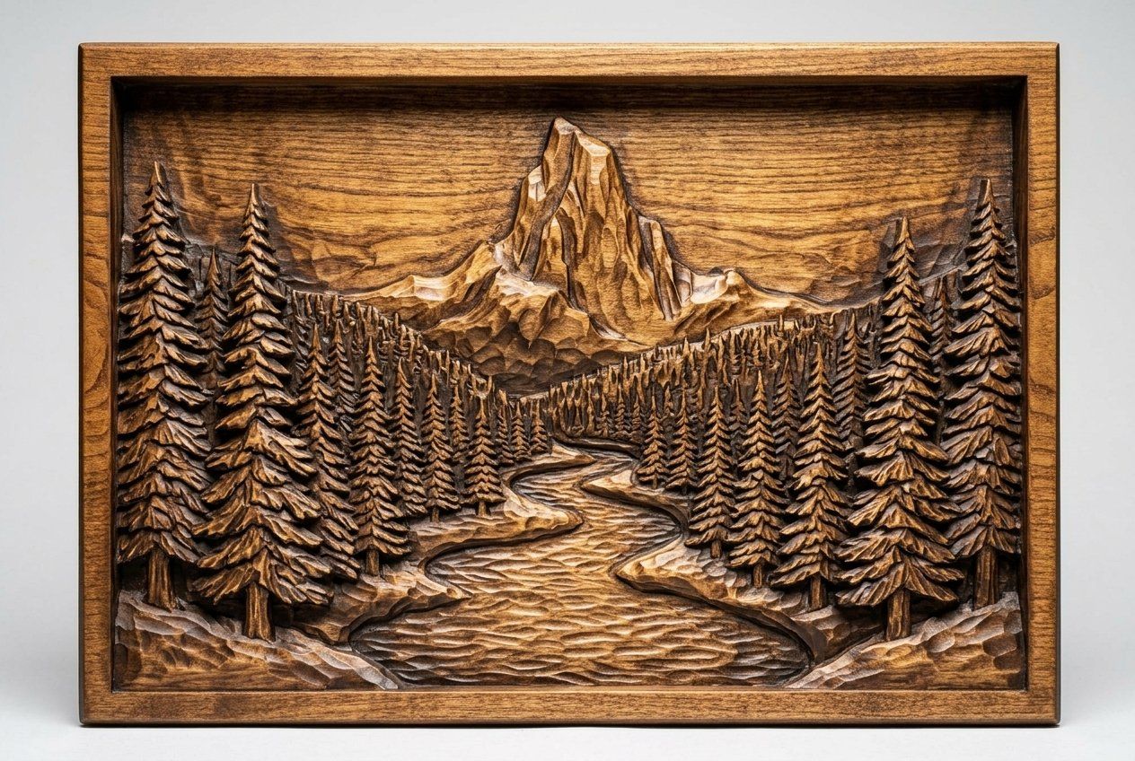 Mountain River Forest CNC Relief STL bas-relief STL — view 13