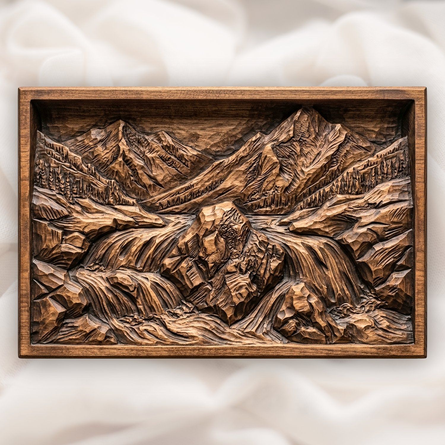 Mountain River Waterfall Scene CNC Relief STL bas-relief STL design