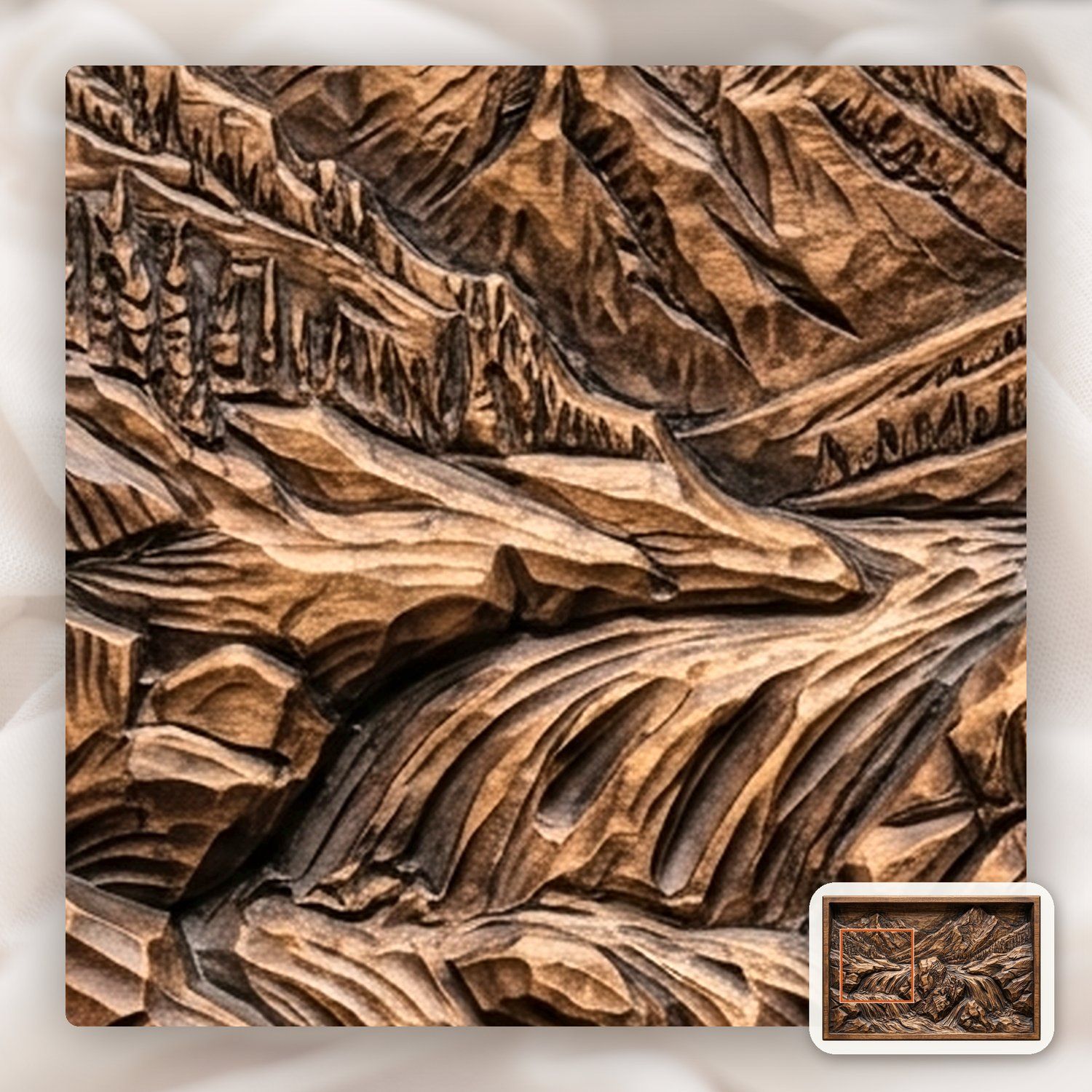 Mountain River Waterfall Scene CNC Relief STL bas-relief STL — view 12
