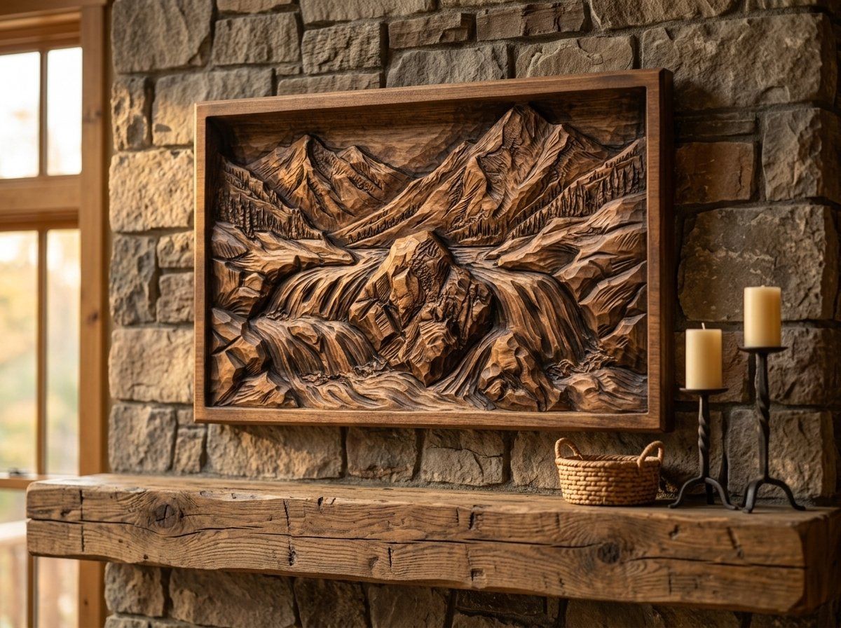 Mountain River Waterfall Scene CNC Relief STL bas-relief STL — view 13