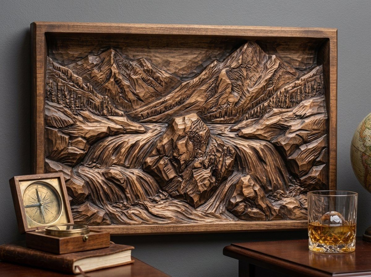 Mountain River Waterfall Scene CNC Relief STL bas-relief STL — view 14
