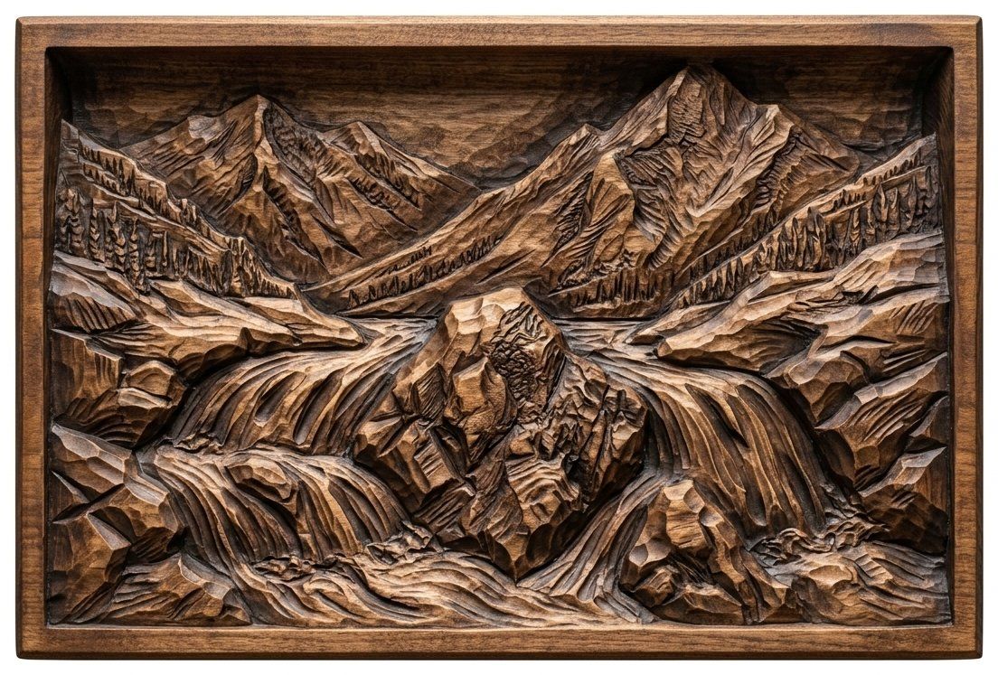 Mountain River Waterfall Scene CNC Relief STL bas-relief STL — view 4