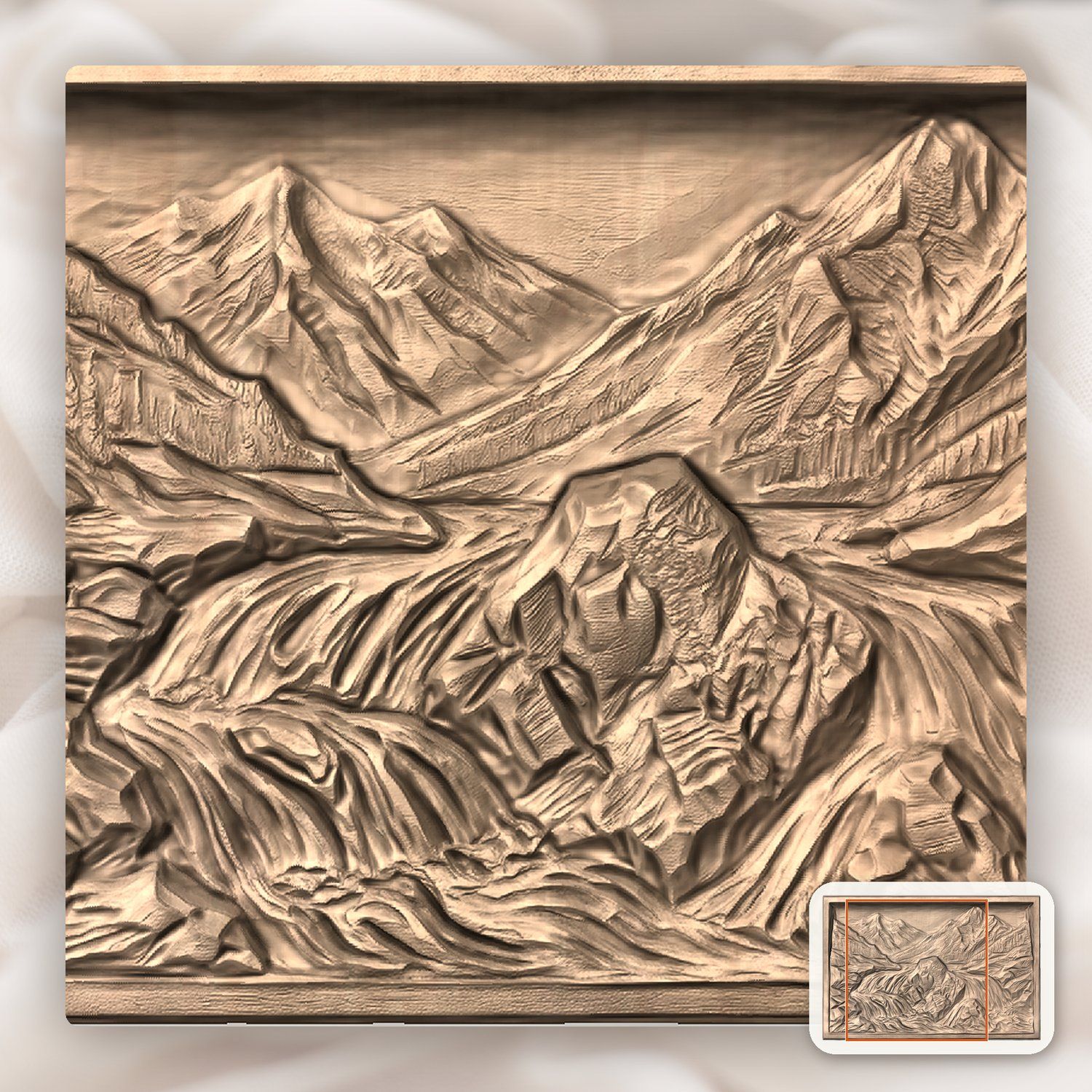 Mountain River Waterfall Scene CNC Relief STL bas-relief STL — view 7