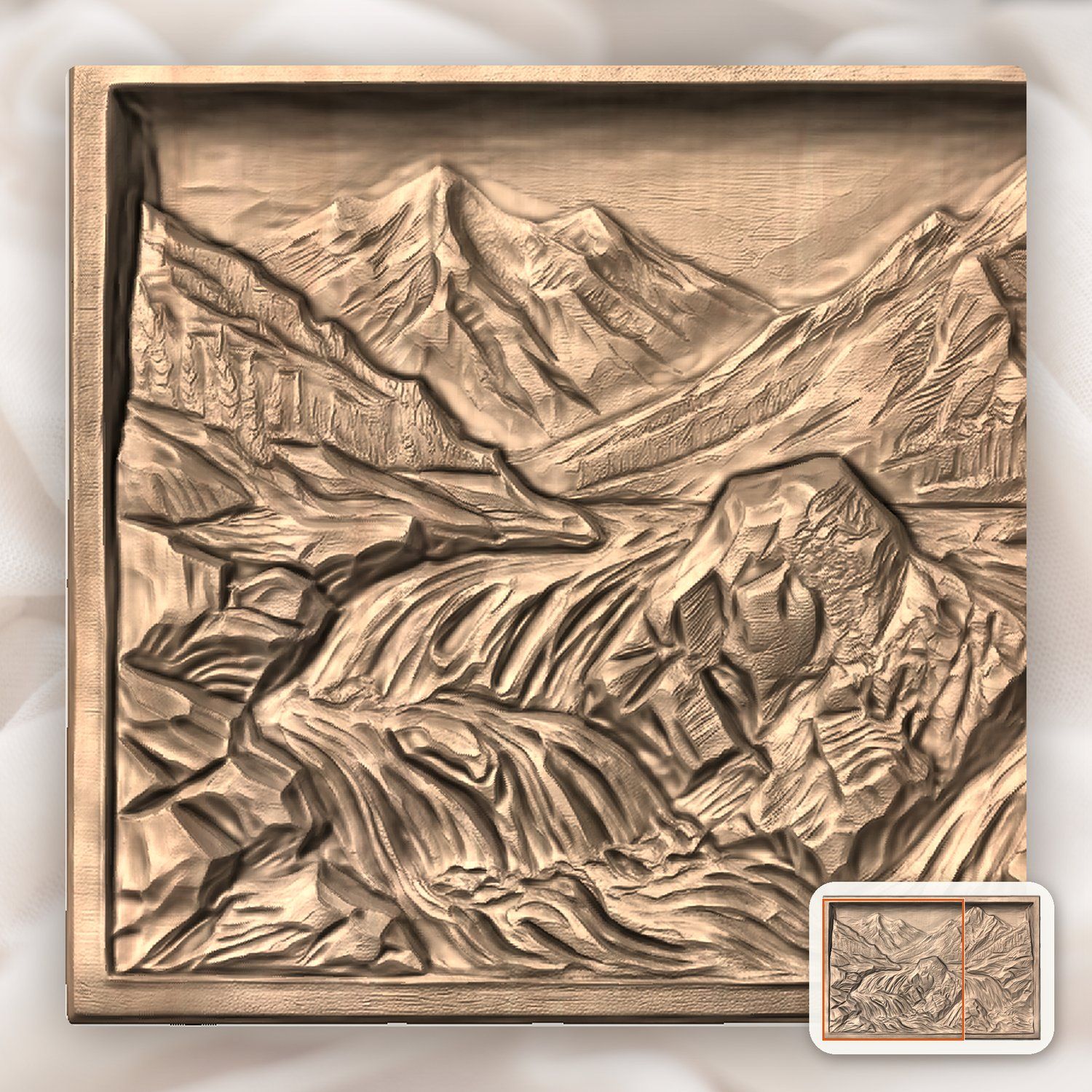 Mountain River Waterfall Scene CNC Relief STL bas-relief STL — view 8