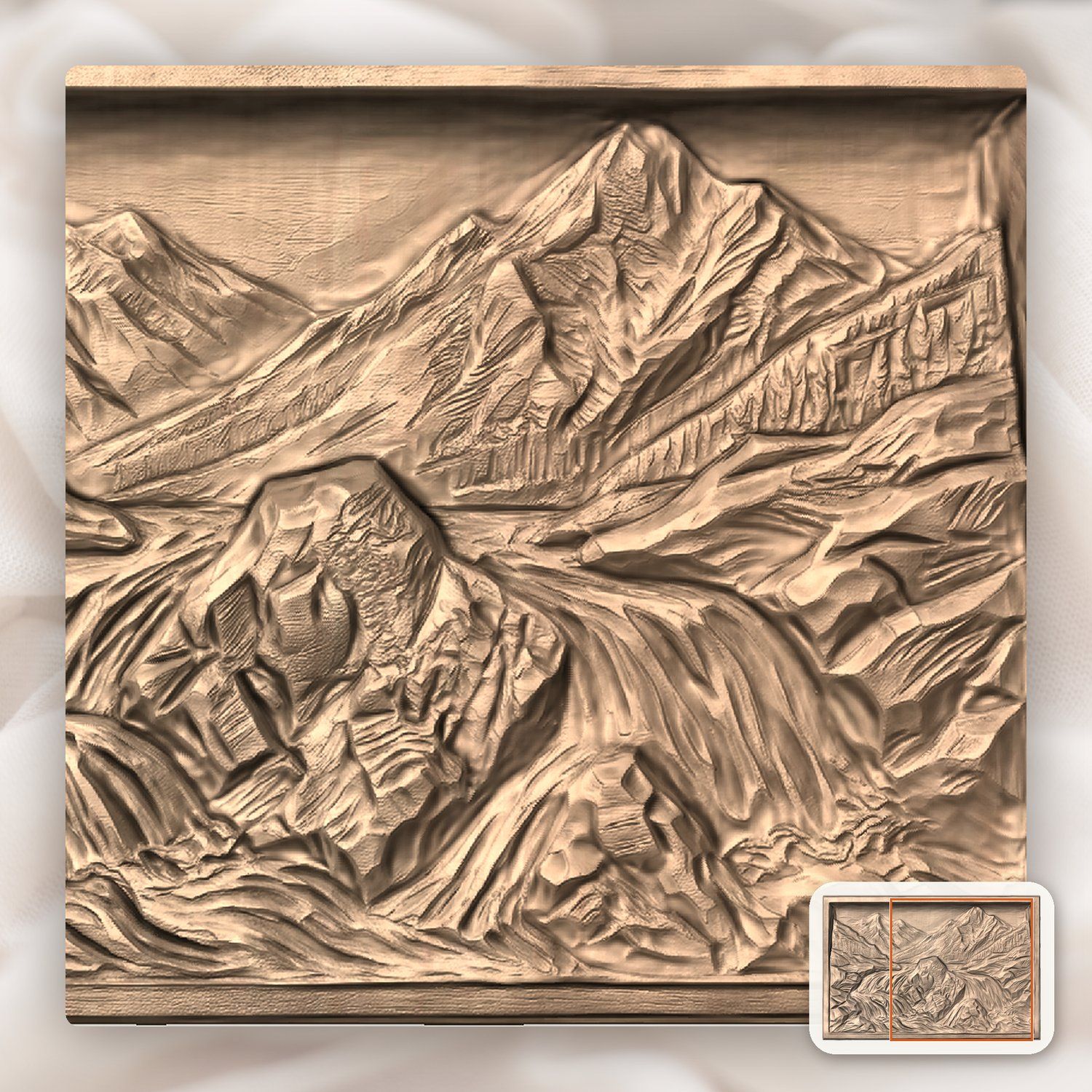 Mountain River Waterfall Scene CNC Relief STL bas-relief STL — view 9
