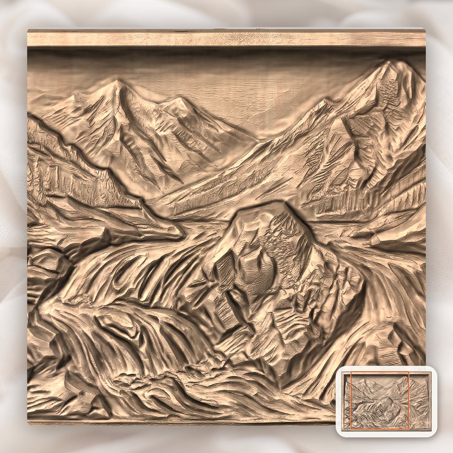 Mountain River Waterfall Scene CNC Relief STL bas-relief STL — view 10