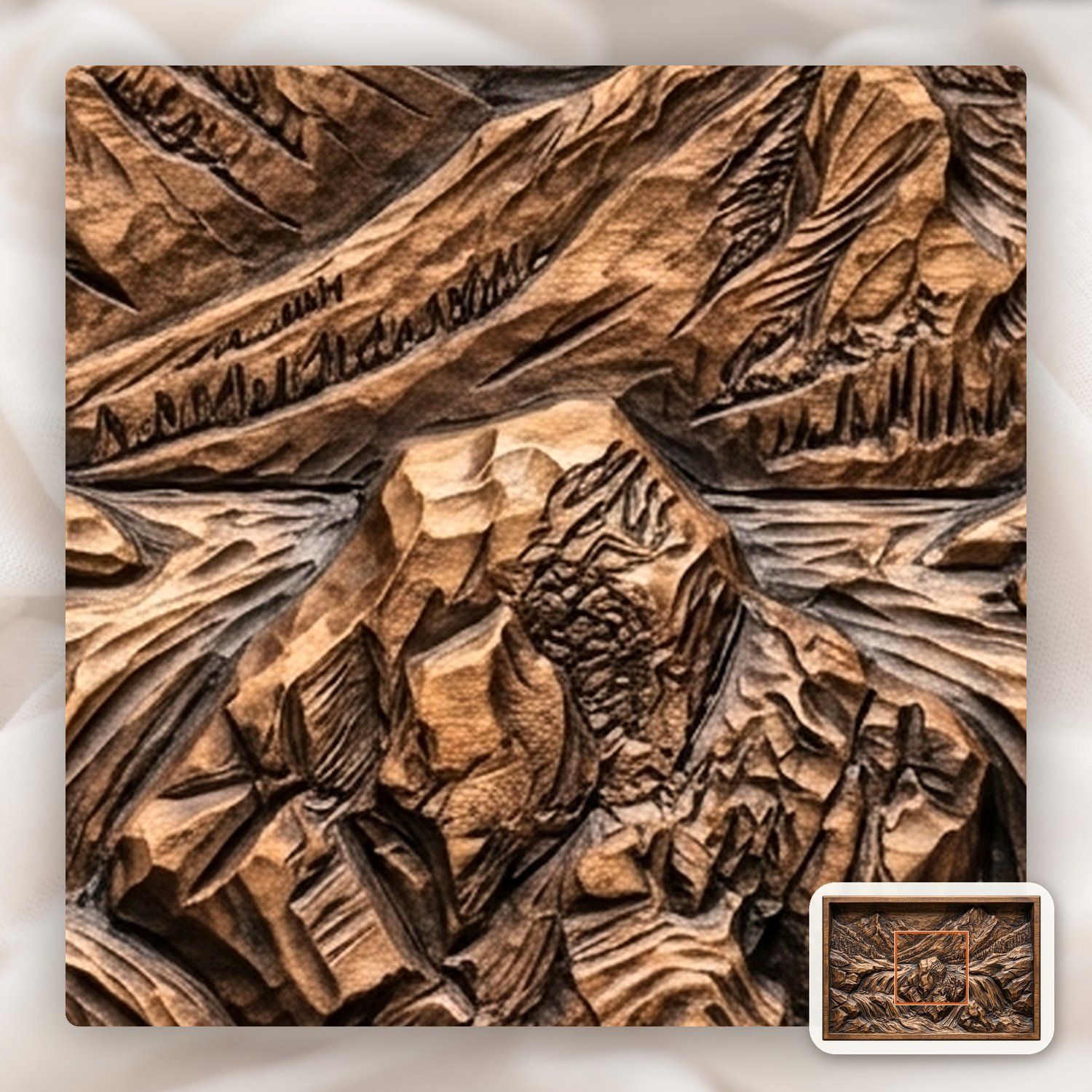 Mountain River Waterfall Scene CNC Relief STL bas-relief STL — view 11