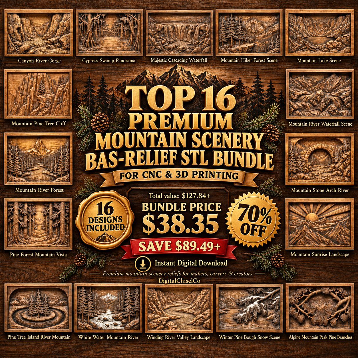 Mountain Scenery Relief Collection CNC Relief STL bas-relief STL design