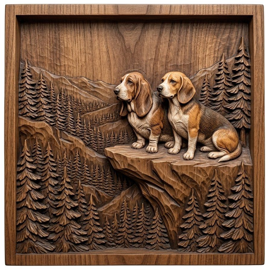 Mountain Scent Hounds Wilderness Scene CNC Relief STL bas-relief STL — view 12