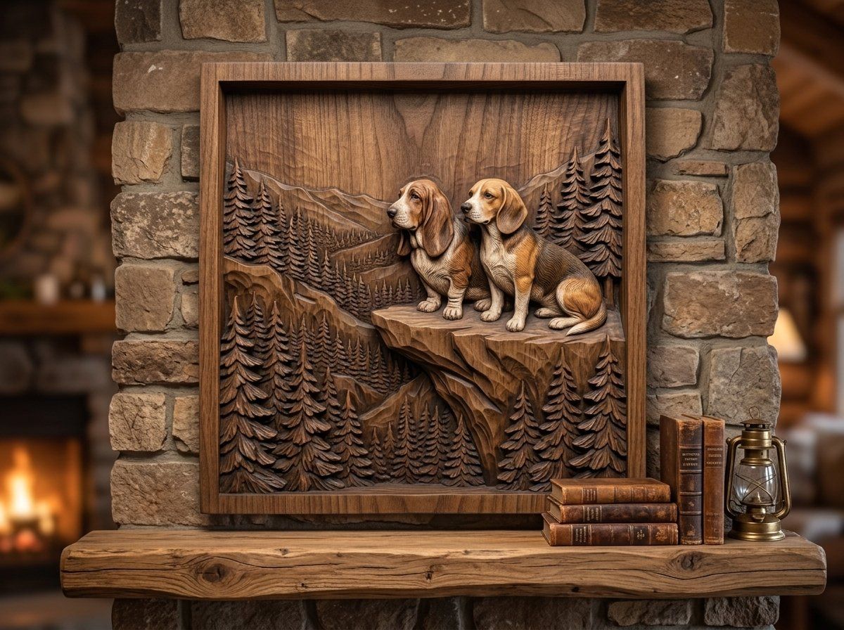Mountain Scent Hounds Wilderness Scene CNC Relief STL bas-relief STL — view 13