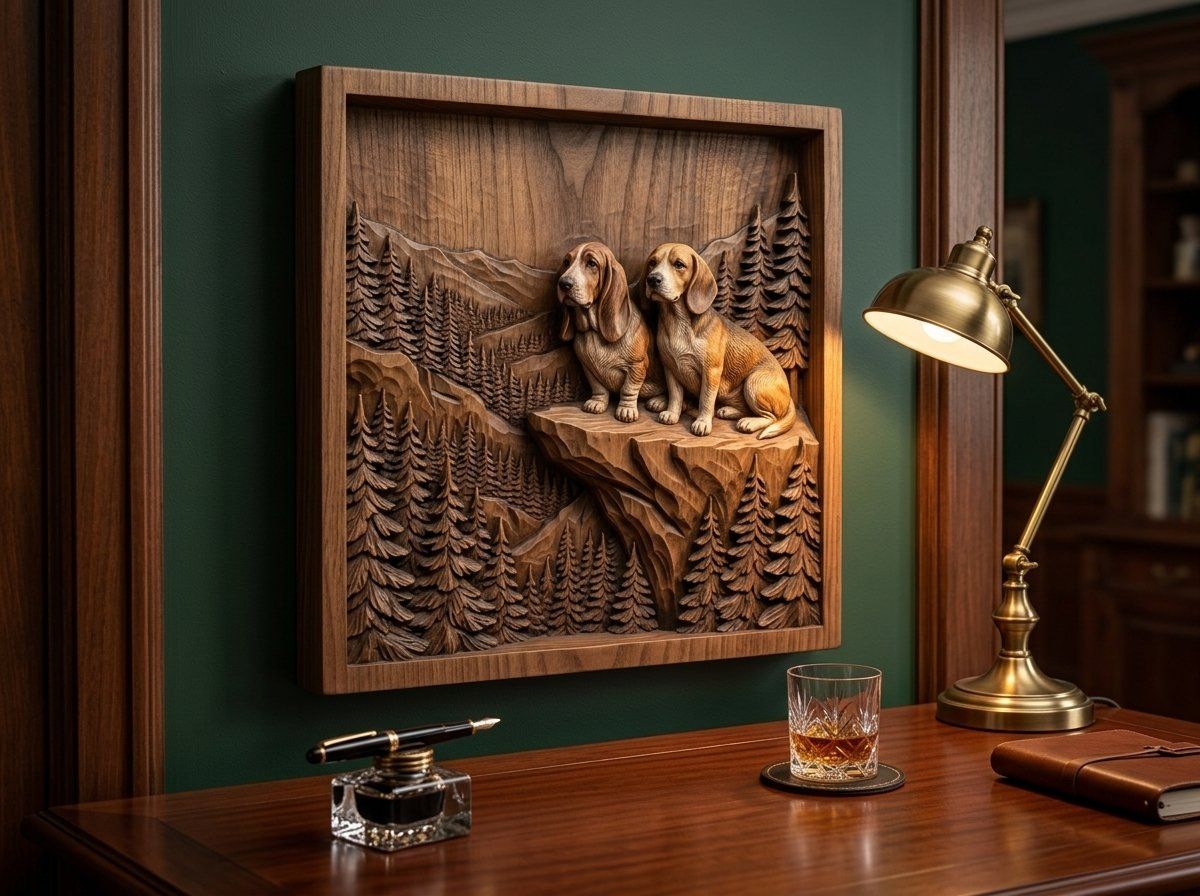 Mountain Scent Hounds Wilderness Scene CNC Relief STL bas-relief STL — view 14