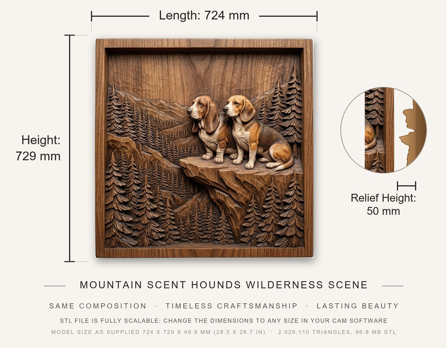 Mountain Scent Hounds Wilderness Scene CNC Relief STL bas-relief STL — view 3