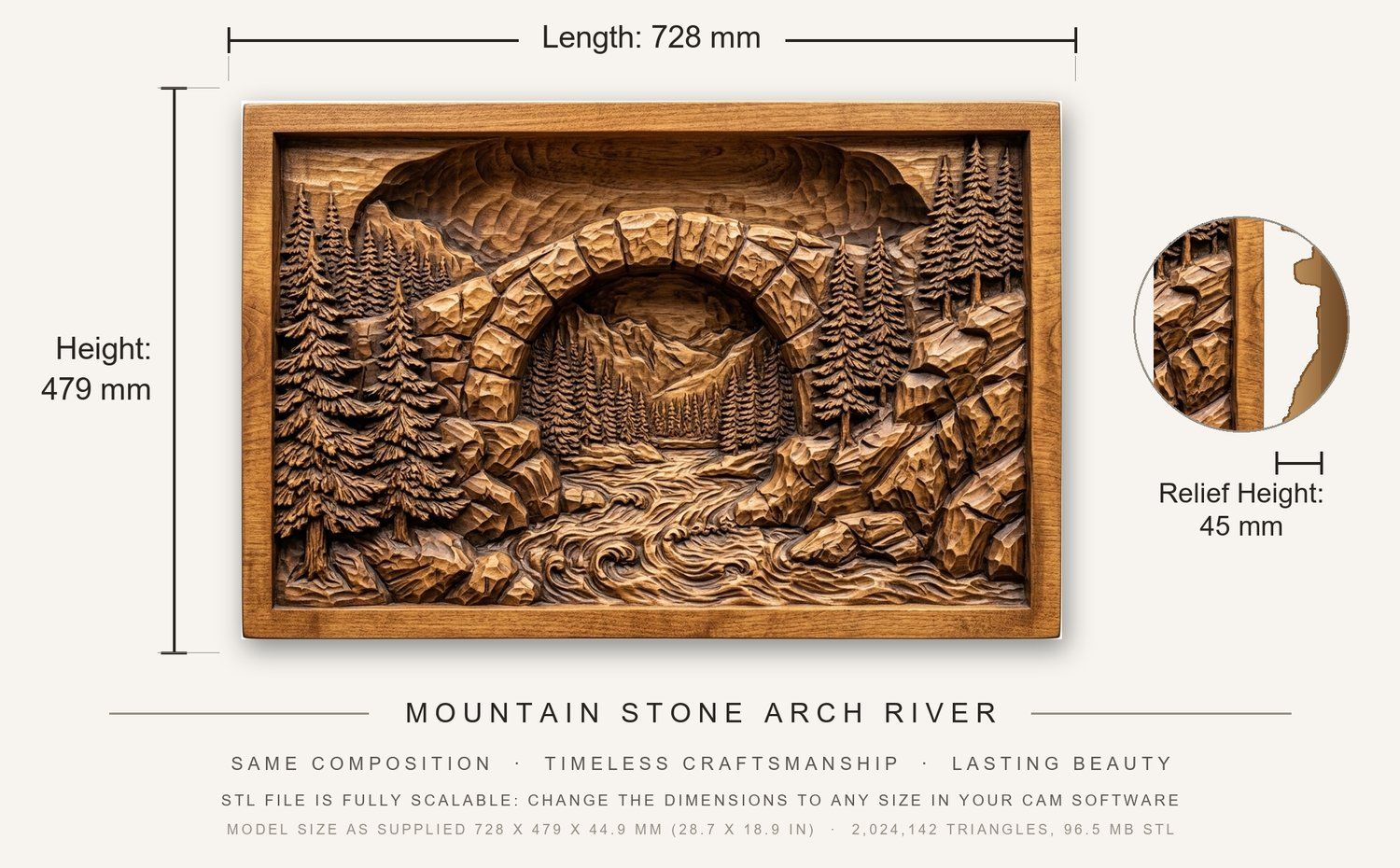 Mountain Stone Arch River CNC Relief STL bas-relief STL — view 3