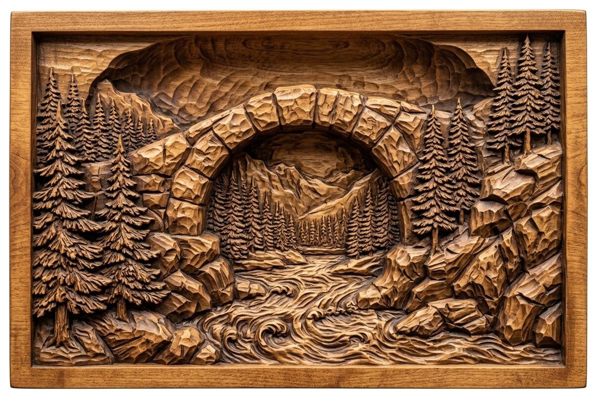 Mountain Stone Arch River CNC Relief STL bas-relief STL — view 13