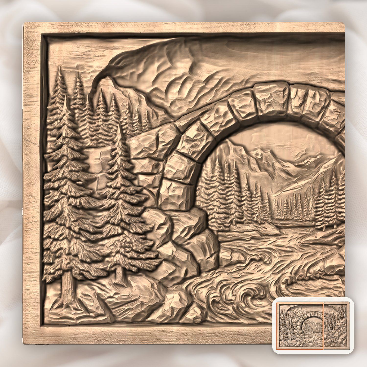 Mountain Stone Arch River CNC Relief STL bas-relief STL — view 6