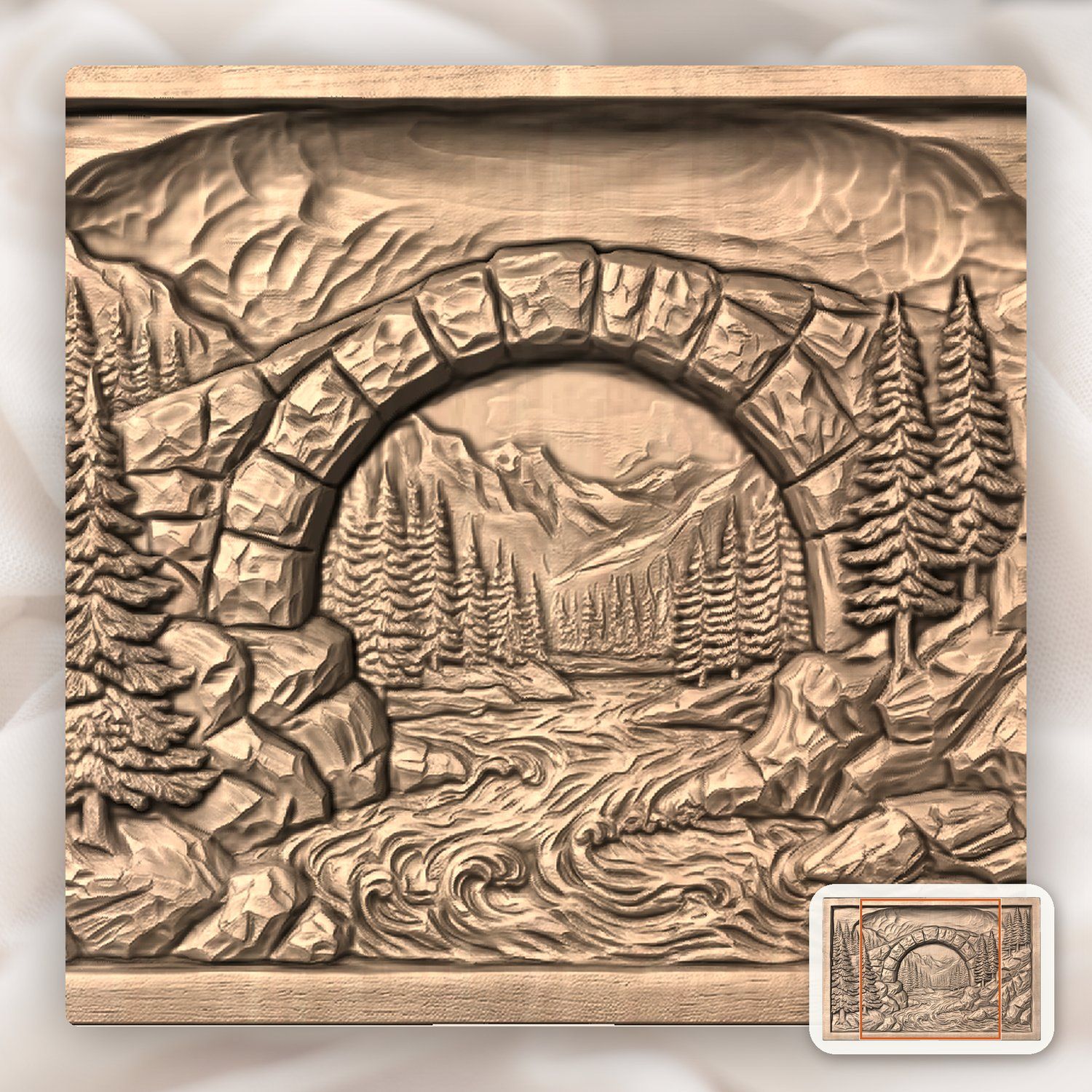 Mountain Stone Arch River CNC Relief STL bas-relief STL — view 7