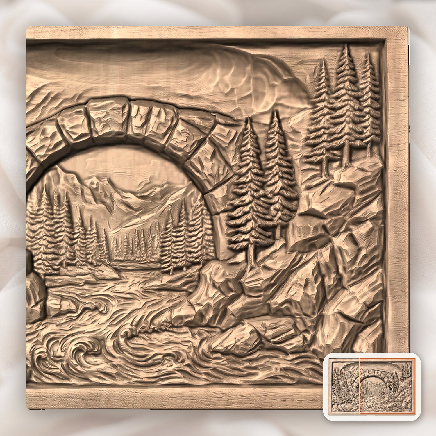 Mountain Stone Arch River CNC Relief STL bas-relief STL — view 8